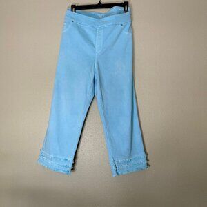 Chico's Pull On Capris Aqua with Tiered Frayed Hem - Size 3